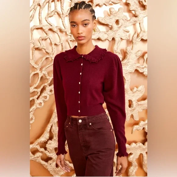 Ulla Johnson Kalila 100% Cashmere Cardigan Small | Malbec Luxury Designer Knit - Picture 2 of 9